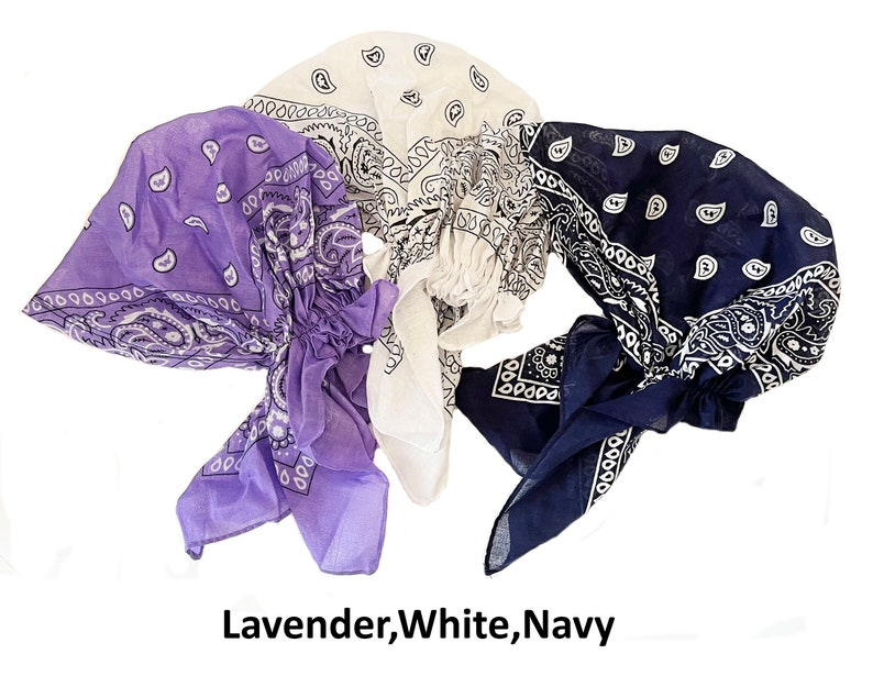 Lot de 3 foulards bandana en coton pré-noué cache-cheveux cachemire en coton bonnet de chimio Lavender,White,Navy