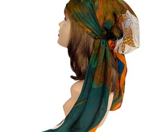 Silky Soft Pre-Tied Hair Scarf, Floral Head Wrap for Chemo Patients, autumn colors head cover, Fall hair cover