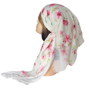 Soft long tail double layer gauze fringed headscarf headwear headwrap pre-tied bandana  hair cover chemo cap bandana hear loss Tichel