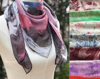 Super Soft Gauze Scarf Paisley Flowers Birds Square Scarves Light Weight Shawl Neck Scarf Bandana