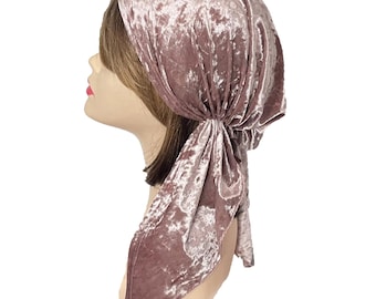 Crushed Velvet Pre-Tied Head Scarf - Chemo Alopecia Head Cover, Made in USA, Multiple Colors