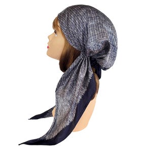 Soft luxurious silky pre-tied hair scarf navy head wear cap stylish head wrap for women Chemo cancer patients hair loss headscarf