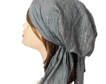 Lightweight Lurex gauze pre-tied head wrap | hair cover chemo cap | headwear bandana
