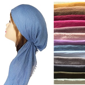 super soft gauze fringed headscarf headwear long tail headwrap pre-tied bandana  hair cover chemo cap bandana hair loss head scarf