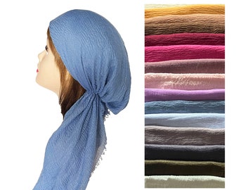 super soft gauze fringed headscarf headwear long tail headwrap pre-tied bandana  hair cover chemo cap bandana hair loss head scarf