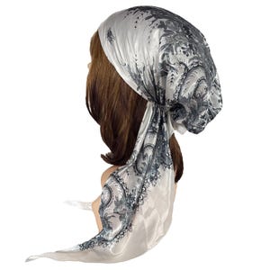 Soft luxurious silky pre-tied hair scarf white gray head scarf head wear cap stylish head wrap for women Chemo Cancer Patients hair loss