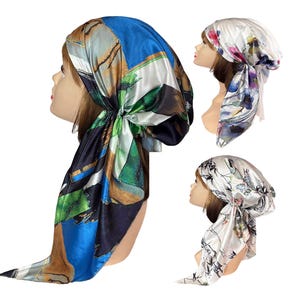 Soft and elegant satin pre-tied hair scarf head wear cap stylish head wrap for women chemo Cancer patients hair loss head cover headscarves