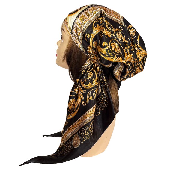 Elegant Black and Gold Women\'s Headwrap Headband Pleated Valentine Day Gift for Her Golden Print  main image 2