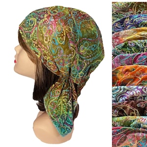Cotton Embroidered Batik headscarf, headwear, bandana, pre-tied hair cover, cap for doctors, and nurses