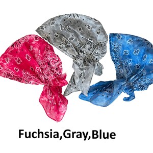 Lot de 3 foulards bandana en coton pré-noué cache-cheveux cachemire en coton bonnet de chimio Fuchsia,Gray,Blue