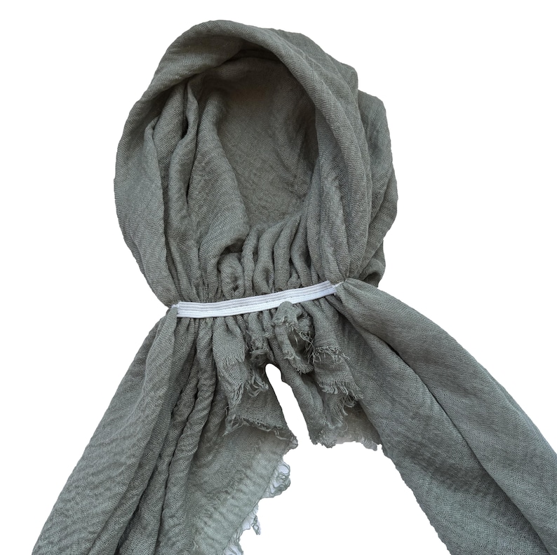 Superzachte, lichtgewicht hoofddoek van gaas, gekreukte haarbedekking met franjes, effen hoofddoek, voorgebonden zomerbandana, tulband voor haaruitval afbeelding 8