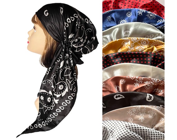 Pretied Head Scarf 2 Pack, Polyester, Chemo Hair Loss Cover Paisley Pre-tied Head Scarf - Silky Chemo Hair Wrap  main image 4