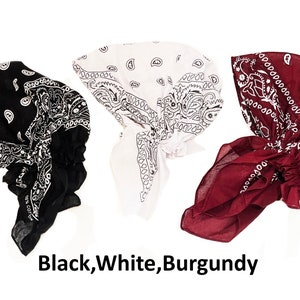 Lot de 3 foulards bandana en coton pré-noué cache-cheveux cachemire en coton bonnet de chimio Black,White Burgundy