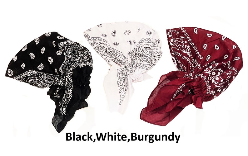 Lot de 3 foulards bandana en coton pré-noué cache-cheveux cachemire en coton bonnet de chimio Black,White Burgundy