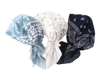 3 pack head scarf bandana head wrap pre-tied cotton paisley hair cover chemo headwear nurses cap