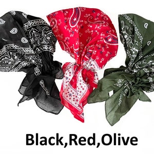 Lot de 3 foulards bandana en coton pré-noué cache-cheveux cachemire en coton bonnet de chimio Black,Red,Olive
