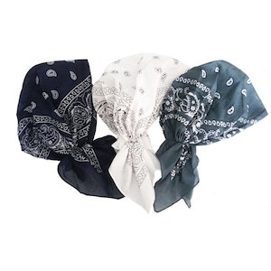 Lot de 3 foulards bandana en coton pré-noué cache-cheveux cachemire en coton bonnet de chimio Black,Gray,White