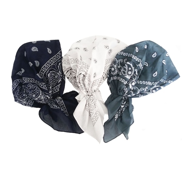 XL 3 pack head scarf bandana extra large head wrap pre-tied cotton paisley hair cover chemo nurse cap