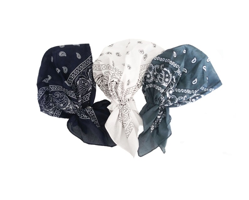 Lot de 3 foulards bandana en coton pré-noué cache-cheveux cachemire en coton bonnet de chimio Black,Gray,White