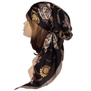 Soft luxurious silky pre-tied hair scarf Kopftuche Stylish elegant head wrap for women Chemo cap  Nurse bouffant Headcover