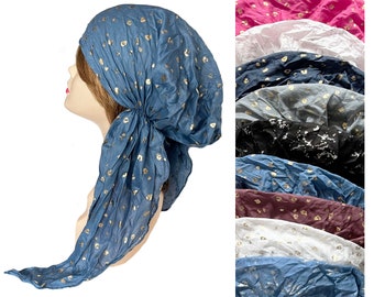 Katoenen hoofddoek van goudzilverfolie, voorgestrikt. Hoofddeksel voor verpleegkundigen. Chemo-hoofddoek. Chemo-haarhoes voorgebonden. Tichel-hoofddeksel. Damesbandana