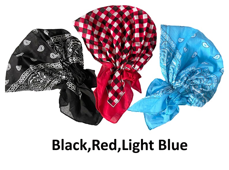 Lot de 3 foulards bandana en coton pré-noué cache-cheveux cachemire en coton bonnet de chimio Black,Red,Light Blue