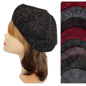 Elegant lurex knit beret for woman, light weight and adjustable. Chic fashion accessory for women. Cancer Chemo Patients.