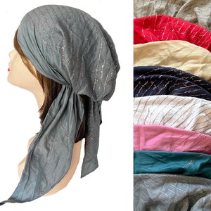 Lightweight Lurex gauze pre-tied head wrap | hair cover chemo cap | headwear bandana