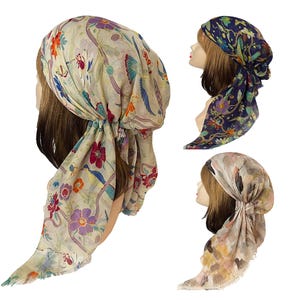 Fringed gauze pre-tied lightweight head wrap hair cover chemo cap headwear bandana slip on headscarf hair loss nurse