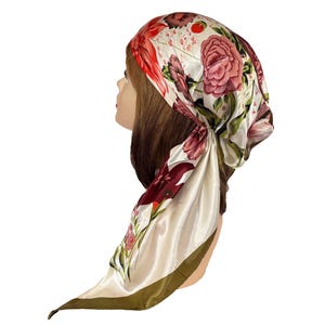Soft luxurious silky pre-tied hair scarf Floral head wear cap stylish head wrap for women Chemo Cancer Patients hair loss.