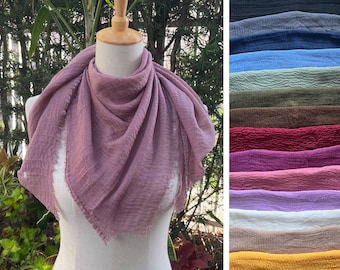 Gauze Super Soft Fringed Crinkle Scarf Square Scarves  Super Light Weight Summer Shawl Neck Scarf Bandana Hair Scarf gift