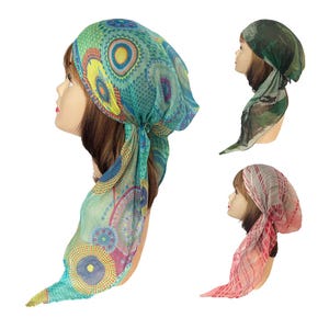 Soft long gauze ultra lightweight pre-tied head wrap hair cover headwear bandana slip on head scarf  head cover sun protection summer turban