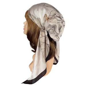 Silky Soft Pre-Tied Hair Scarf, Floral Head Wrap for Chemo Patients, white and black head cover, Hair cover