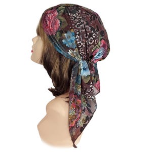 Velvet Burnout Head Scarf, Embroidered Mesh Tichel, USA Made