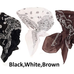 Lot de 3 foulards bandana en coton pré-noué cache-cheveux cachemire en coton bonnet de chimio Black,White,Brown