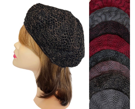 Lurex beret hat for woman light weight knit