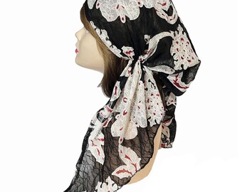 BLACK Lace Scarf Headcovering | Tichel | Lace Bandana | Lace  display picture 3