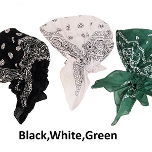 Lot de 3 foulards bandana en coton pré-noué cache-cheveux cachemire en coton bonnet de chimio Black,White,Green
