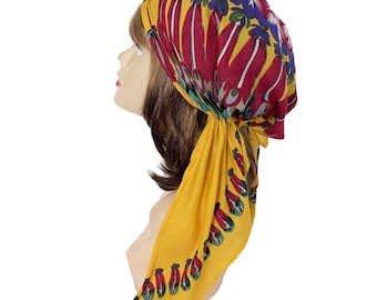 Printed Gauze Head Wrap: Pre-Tied Chemo Cap, Slip-On Headscarf