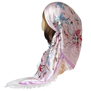 Soft Lined silky long tail double layer gauze fringed headscarf headwrap pre-tied bandana hair cover chemo cap hair loss Tichel