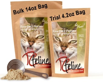14oz TCfeline Raw Cat Food Premix/Supplement to make Homemade Raw Cat Food. Natural GrainFree HumanGrade SpeciesAppropriate: w/Chicken Liver