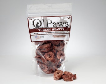 Freeze-Dried / Dehydrated Slide Turkey Heart Treats for Cats & Dogs by O'Paws / Oma's Pride - 4 oz