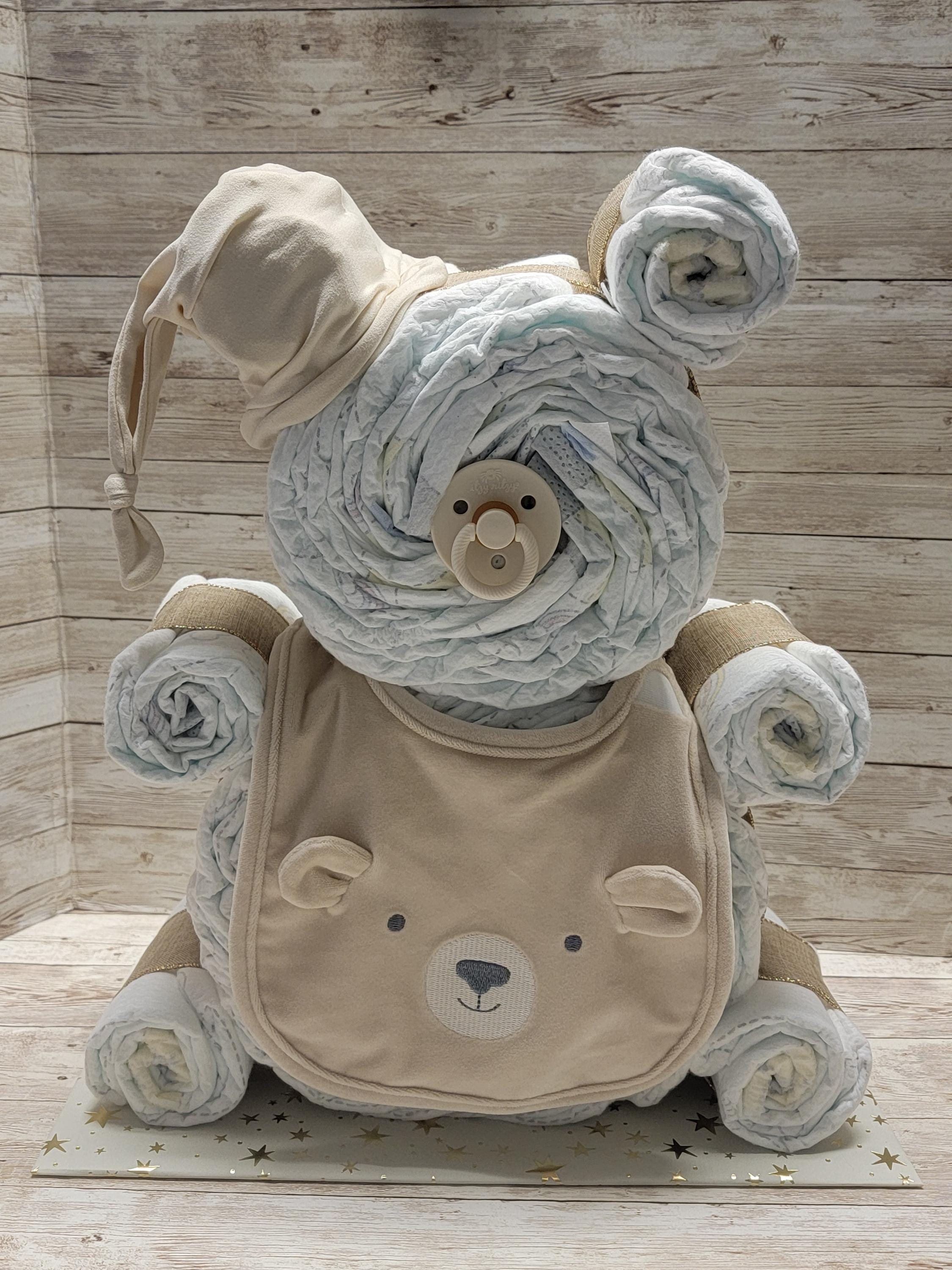 Teddy Bear Diaper Cake — New Baby Gift, Neutral Baby Shower Decoration ...