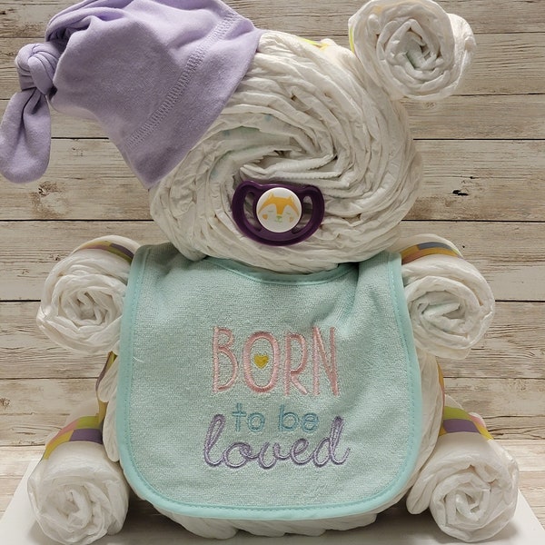 Diaper Teddy Bear | Teddy Bear Diaper Cake | Diaper Cake | New Baby Gift | Baby Shower Gift | We Can Bearly Wait Shower Decorations