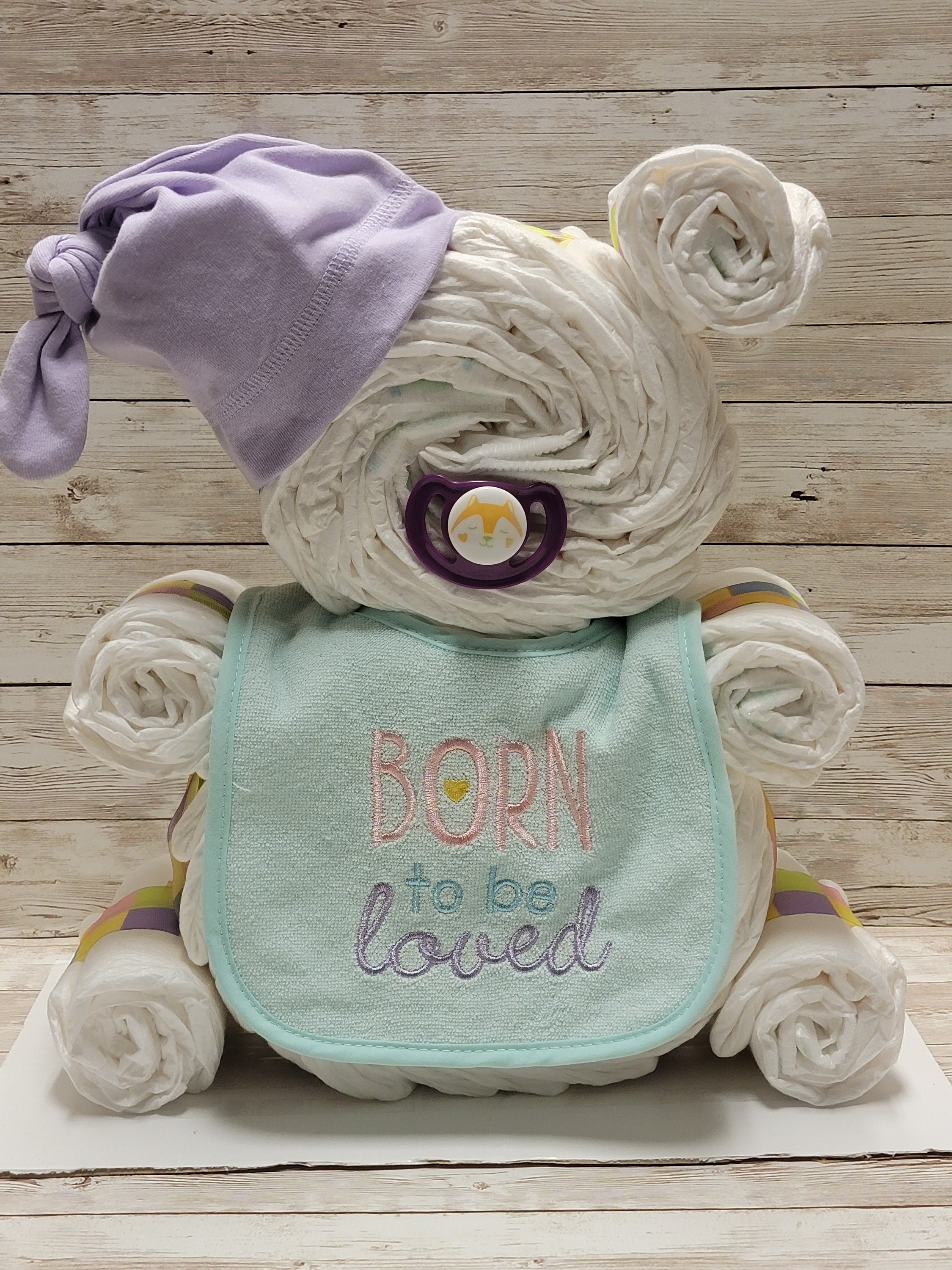 Teddy Bear Diaper Cake — Personalized Baby Shower Centerpiece, New Baby Gift, Neutral Baby Shower Decoration, We Can Bearly Wait Baby Shower