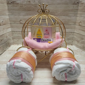 Aschenputtel-Wagen-Windeltorte: Baby-Dusche-Mittelstück