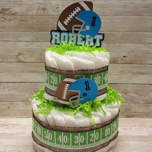 Personalized Football Diaper Cake: Sports Theme Baby Shower Centerpiece