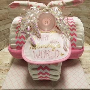 Diaper Tricycle Baby Shower Gift — Unique Personalized Centerpiece, New Baby Boy or Girl Gift, Handmade Diaper Cake Alternative