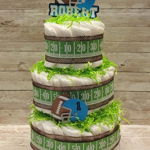 Personalized Football Diaper Cake: 3-Tier Baby Shower Centerpiece