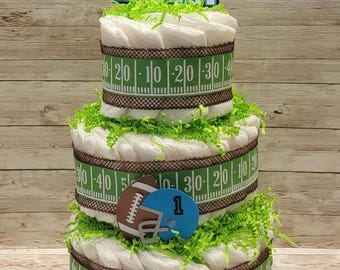 Personalized Football Diaper Cake: 3-Tier Baby Shower Centerpiece
